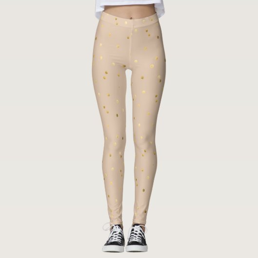 Tan met goudkleurige Stippen Confetti Leggings (Voorkant)