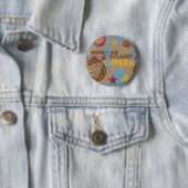 Tan met rood en lichtblauw ronde button 5,7 cm (In situ)