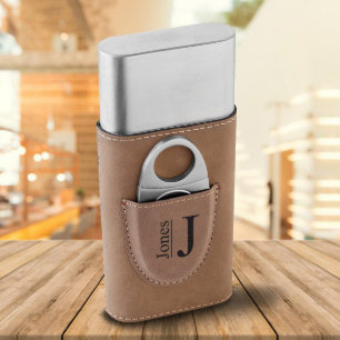 Tan Modern Monogram Faux Leather Cigar Holder