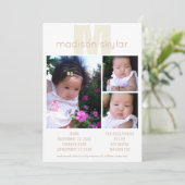 Tan Monogram Eenvoudige Adoptie 3 Fotocollage Aankondiging (Staand voorkant)