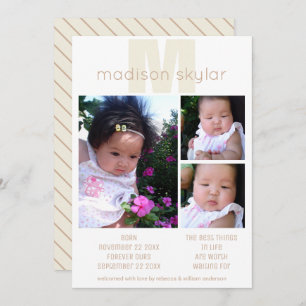 Tan Monogram Simple Adoption 3 Foto Collage Aankondiging