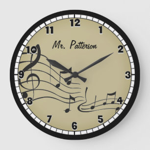 Tan Music Notes Grande horloge personnalisée