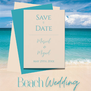 Tan Ocean Blue Bruiloft Save The Date Kaart