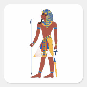 Tan Oud-Egyptisch Man in Headdress Holding Ankh Vierkante Sticker
