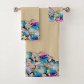 Tan Paars Blue Gold Wash Waterverf Abstract Bad Handdoek (Insitu)