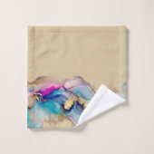 Tan Paars Blue Gold Wash Waterverf Abstract Bad Handdoek (Wasdoekje)