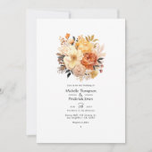 Tan, perzik en zand bloemenbruiloft kaart (Voorkant)
