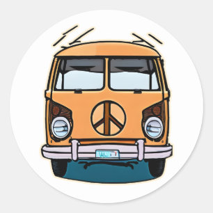 Tan Retro Hippie Van  Kleuren Kunst Ronde Sticker