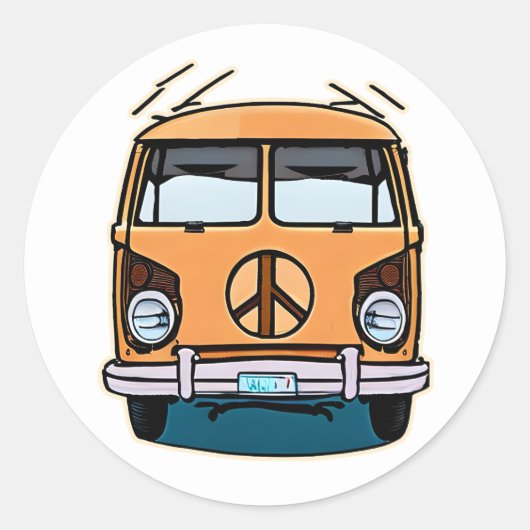 Tan Retro Hippie Van Kleuren Kunst Ronde Sticker (Voorkant)