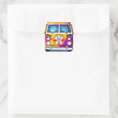 Tan Retro Hippie Van  Kunst Vierkante Sticker (Tas)