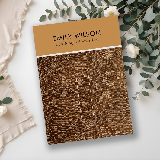TAN ROEST LEDEREN TEXTUUR HAARCLIP DISPLAY KAART VISITEKAARTJE