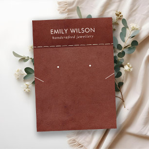 TAN ROOD LEDEREN TEXTUUR KETTING OORBEL DISPLAY VISITEKAARTJE