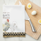 Tan Rooster Black & Tan Check Swirl Kitchen Theedoek (Quarter Fold)