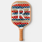 Tan Rustic American Flag Monogram Pickleball Paddle (Voorkant)