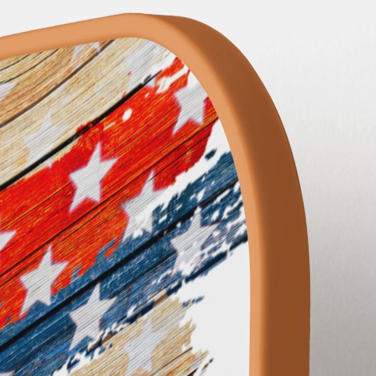 Tan Rustic American Flag Monogram Pickleball Paddle (Links Detail)