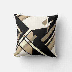 Tan Taupe Black White Diagonaal geometrisch ontwer Kussen