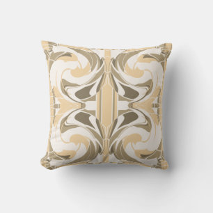 Tan Taupe Bruin Witte Bloemen Abstract Grote Tegel Kussen
