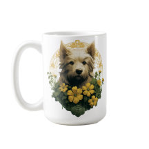TAN TERRIER HOND MET GELE IERSE BLOEMEN