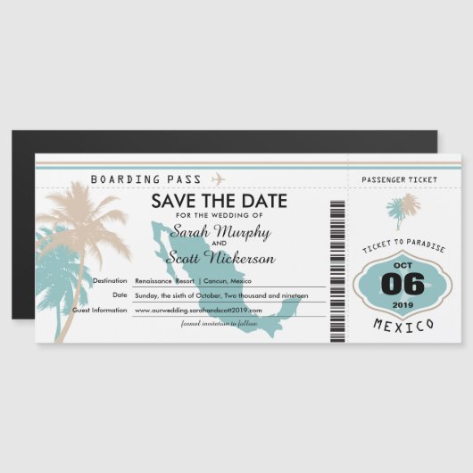Tan turquoise Enregistrer la date Carte d'embarque (Devant / Derrière)