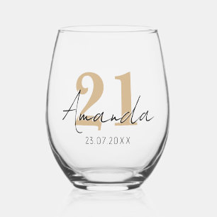 Tan Verjaardagsnummer Zwart 3D Naam Datum Wijnglas Zonder Voet