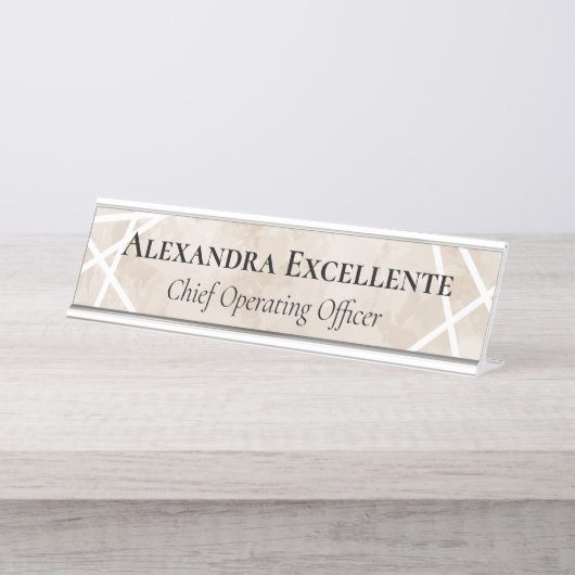 Tan Waterverf Geometric Modern Custom Bureau Naambordje (Voorkant)