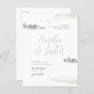 Tan Waterverf Mountain Destination Wedding Uitnodiging Briefkaart