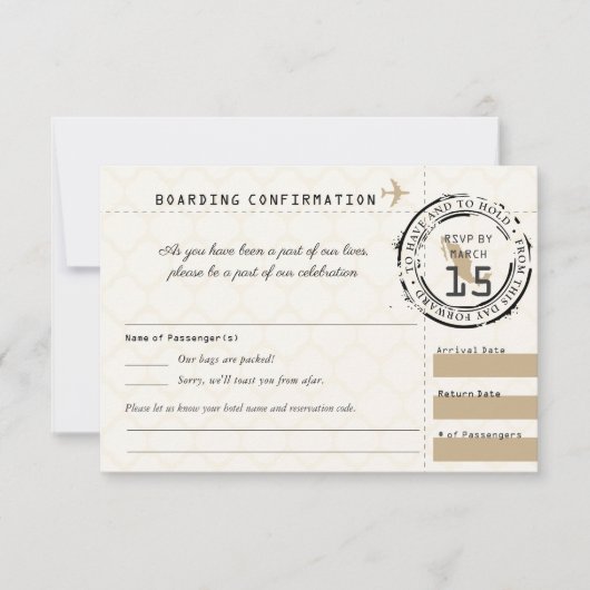 Tan Wedding RSVP Boarding Pass naar Mexico (Voorkant)
