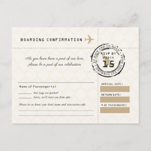 Tan Wedding RSVP Boarding Pass naar Mexico Briefkaart