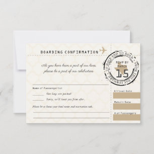 Tan Wedding RSVP Boarding Pass naar Texas Kaartje