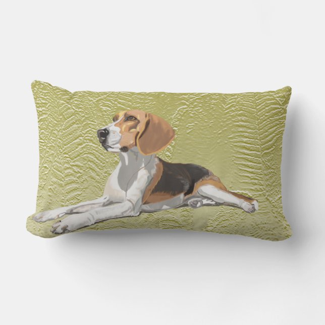 Tan White & Black Beagle met groene fern Backdrop Kussen (Voorkant)