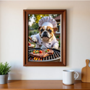 Tan White Franse Bulldog Grilling Chef Poster