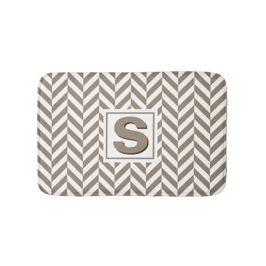 Tan White Herringbone Monogram Badmat (Voorkant)