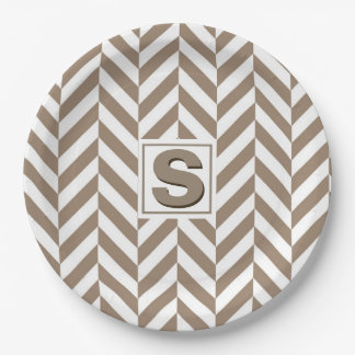 Tan White Herringbone Monogram Papieren Bordje