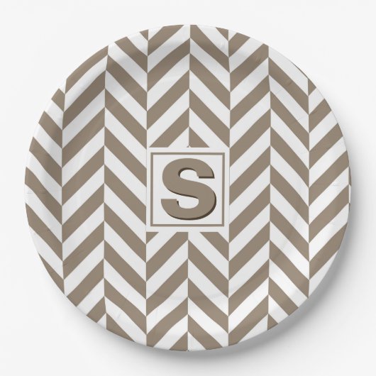 Tan White Herringbone Monogram Papieren Bordje (Voorkant)