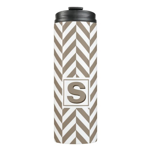 Tan White Herringbone Monogram Thermosbeker (Voorkant)