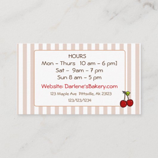 Tan & Wit Gestreepte Chocolade Cupcake Visitekaart Visitekaartje (Achterkant)