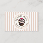 Tan & Wit Gestreepte Chocolade Cupcake Visitekaart Visitekaartje (Voorkant)