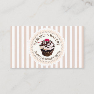 Tan & Wit Gestreepte Chocolade Cupcake Visitekaart Visitekaartje