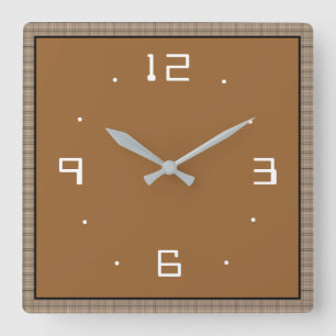 Tan with White Numerals >Plain Kitchen Clocks Vierkante Klok