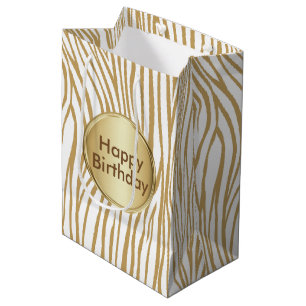 Tan Zebra Stripes Aangepaste tekst Medium Cadeauzakje