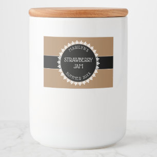 Tan-, zwart- en witbliketiket voedselcontainer etiket