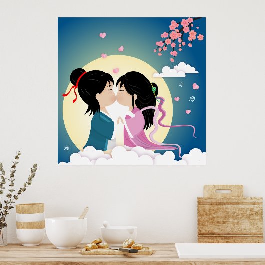 Tanabata Cowherd en Weaver Girl Button Briefkaart Poster (Keuken)