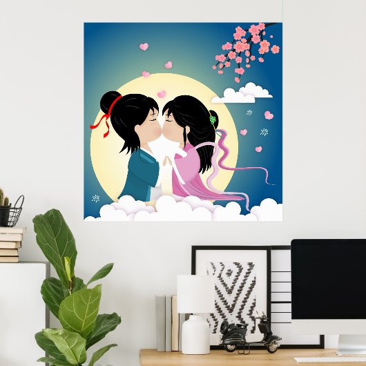 Tanabata Cowherd en Weaver Girl Button Briefkaart Poster (Thuiskantoor)