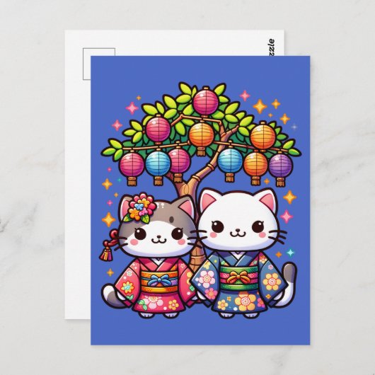 Tanabata Kittens in Kimonos Briefkaart (Voorkant / Achterkant)