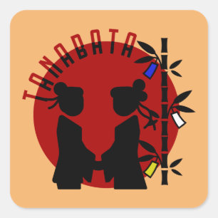 Tanabata paar silhouet vierkante sticker