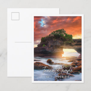 Tanah Lot Tempel bij zonsondergang in Bali Indones Briefkaart