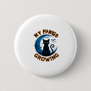Tand des Groeiende Halloween Zwarte Kat Blauwe Maa Ronde Button 5,7 Cm