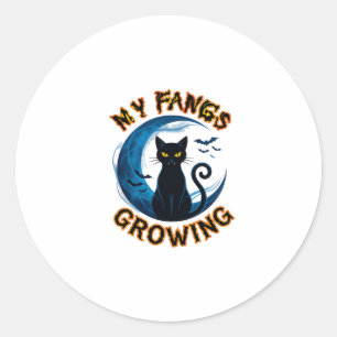 Tand des groeiende Halloween Zwarte Kat Blauwe Maa Ronde Sticker