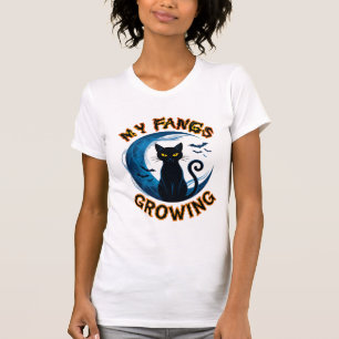 Tand des groeiende Halloween Zwarte Kat Blauwe Maa T-shirt