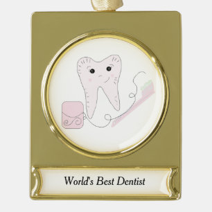 Tand en Tandenborstel Verguld Banner Ornament